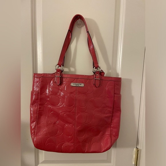Coach Gallery Embossed Patent Leather Rose Pink Shoulder Bag Tote Purse - Picture 1 of 15